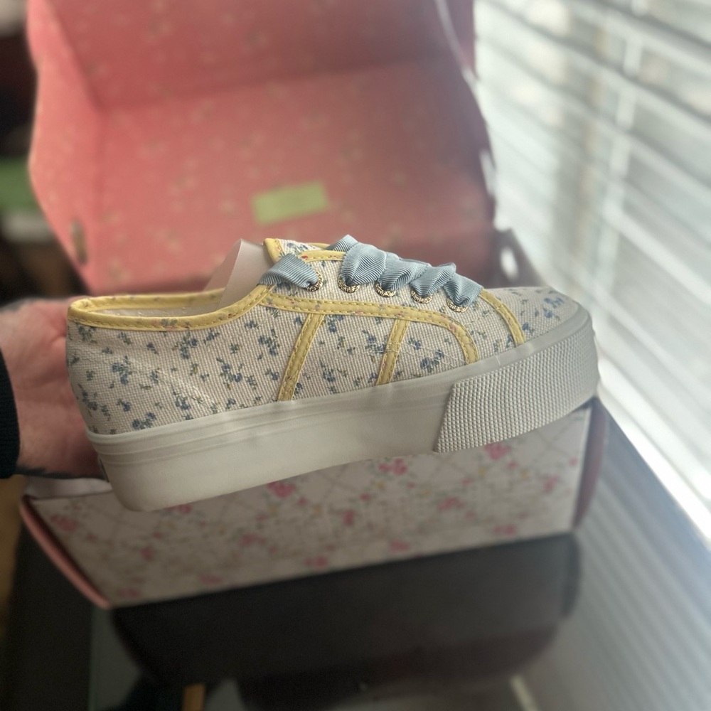 LoveShackFancy x Superga platform floral tennis shoes